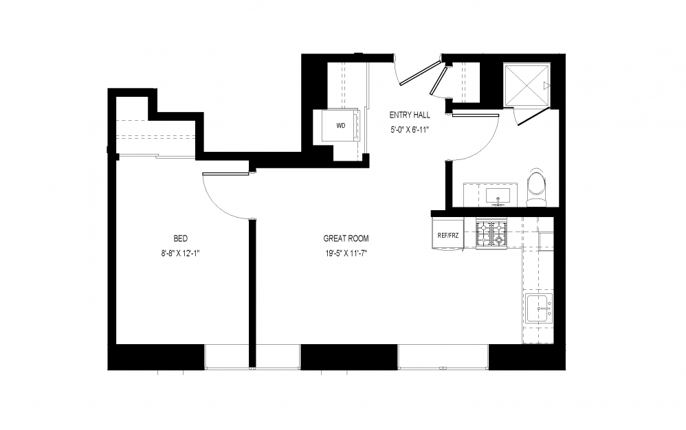 A-C10 - 1 bedroom floorplan layout with 1 bath and 553 square feet.