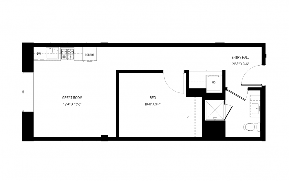 A-C17 - 1 bedroom floorplan layout with 1 bath and 506 square feet. (Floor 1)