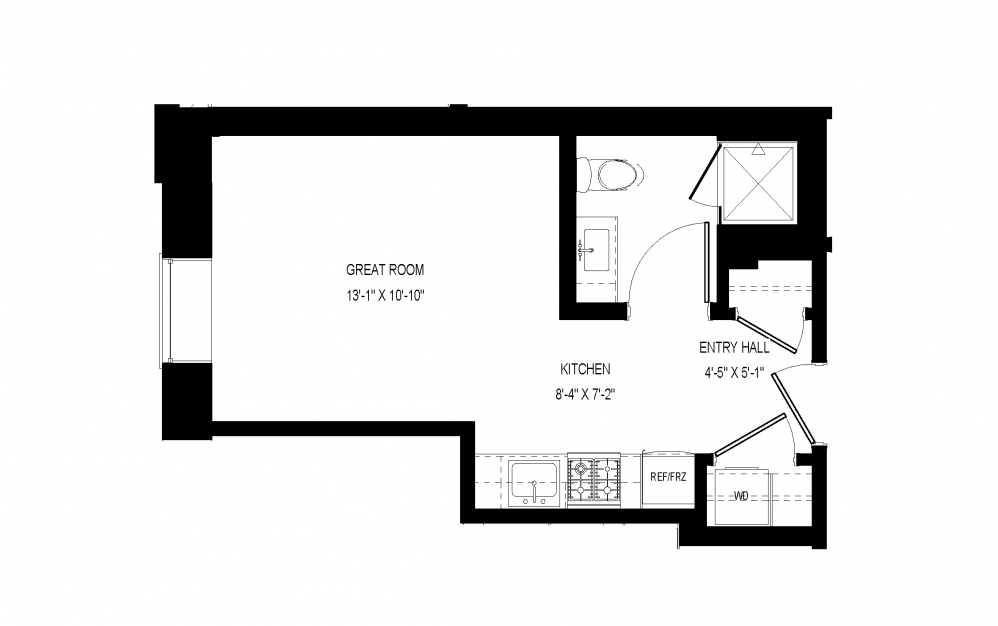 M-A8 - Studio floorplan layout with 1 bath and 350 square feet.