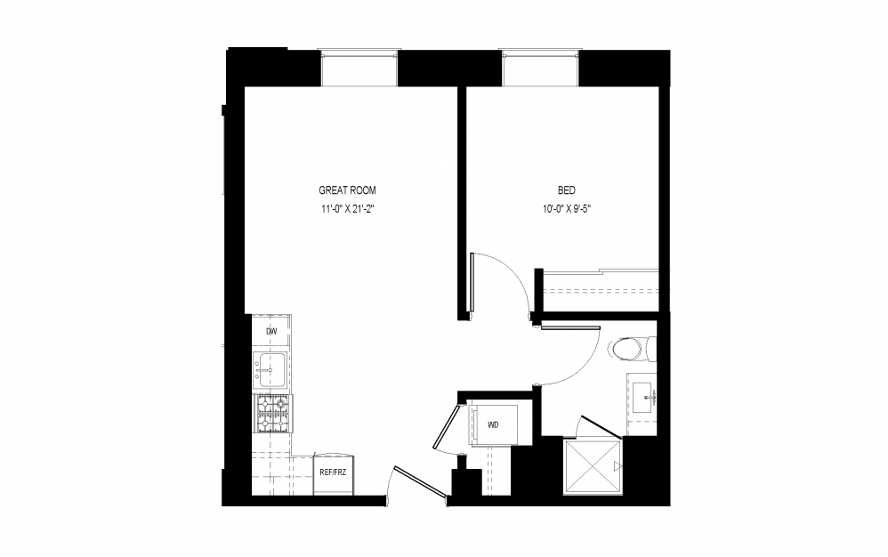 M-C2 - 1 bedroom floorplan layout with 1 bath and 531 square feet.