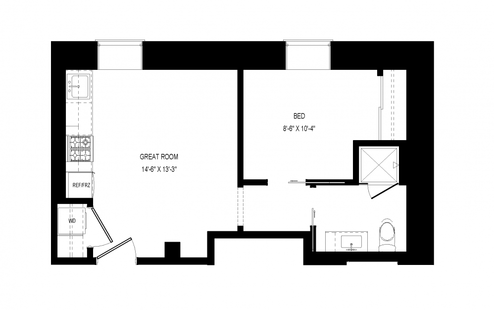 M-C37 - 1 bedroom floorplan layout with 1 bath and 479 to 485 square feet. (Floor 1)